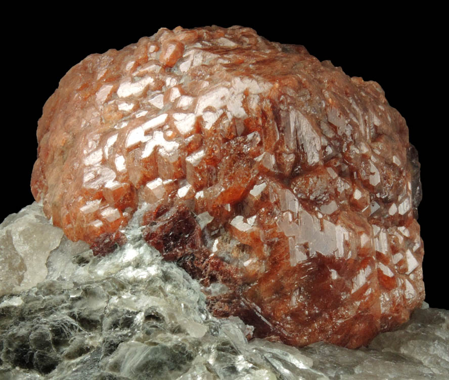 Detail view of mineral Almandine Garnet in Muscovite-Quartz matrix for sale from excavation for bank on South Street in lower Manhattan Island, New York City, New York County, New York