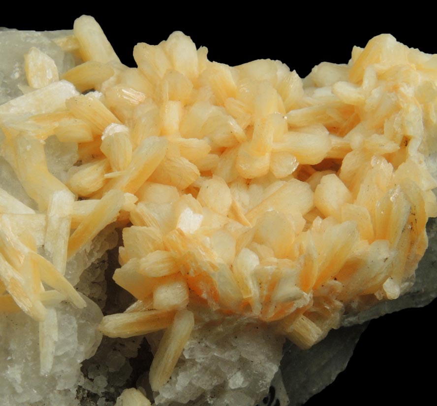Detail view of mineral Stilbite-Ca on Calcite for sale from IRT Pelham Line Subway under Southern Boulevard, Bronx, New York City, Bronx County, New York