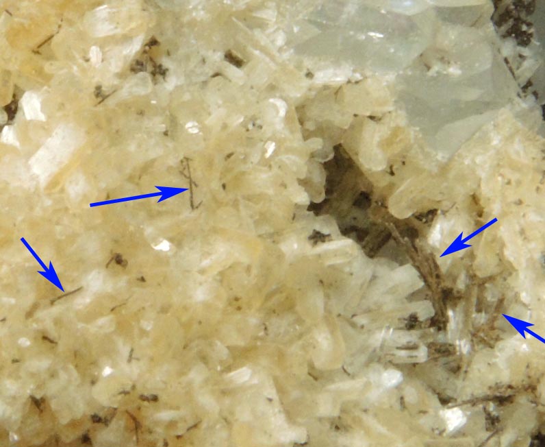 Detail view of mineral Stilbite on Calcite with (?) for sale from 63rd Street Subway Tunnel, Manhattan Island, New York City, New York County, New York