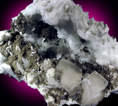 Mineral Specimens: Calcite, Pseudo-cubic, on Datolite from Millington Quarry, Millington, New Jersey