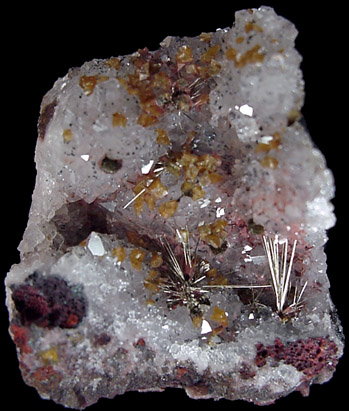 Mineral Specimens: Millerite on Quartz from Sterling Mine, Antwerp, New York