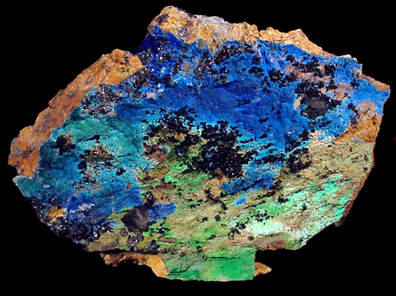 Mineral Specimens: Azurite, Malachite, Tenorite from Azurite Pit, Phelps Dodge Morenci Mine, Morenci, Arizona